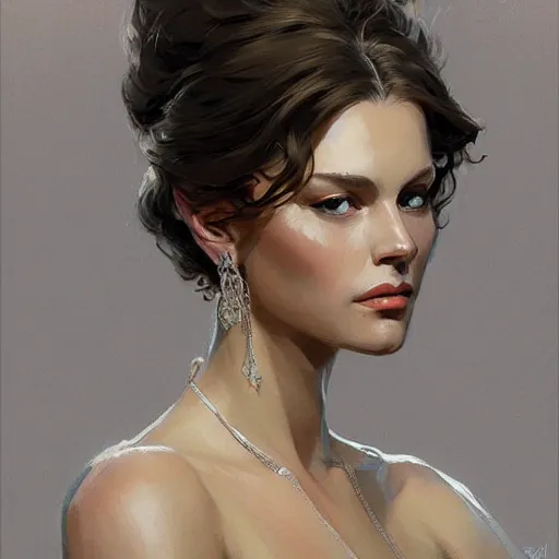 Prompt: portrait of a beautiful woman, intricate, elegant, highly detailed, digital painting, artstation, concept art, illustration, by gil elvgen, greg manchess, mucha