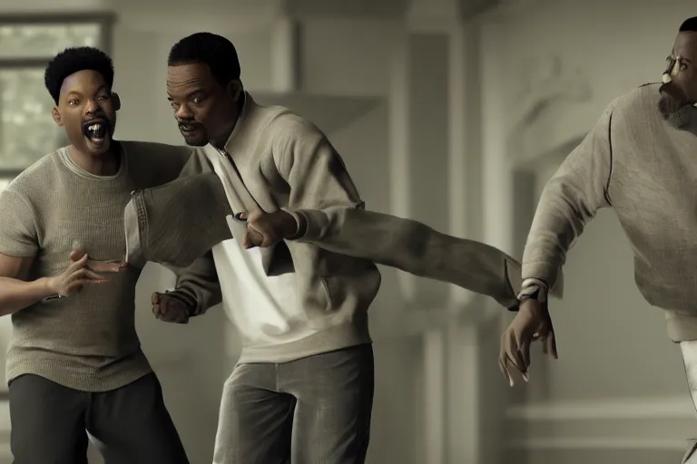 Image similar to will smith and chris rock dancing together. ultra-detailed, 8k, octane render