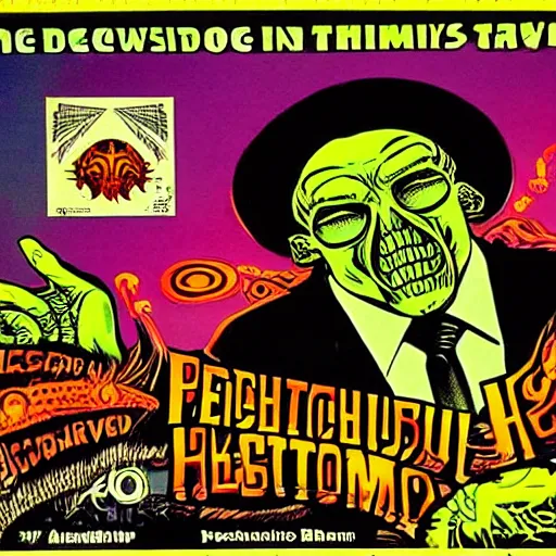 Image similar to Cthulhu as a modern day business man with a family and a drug and gambling addiction, psychedelic , 50s style infomercial , award winning , retro futuristic , Shepard fairey