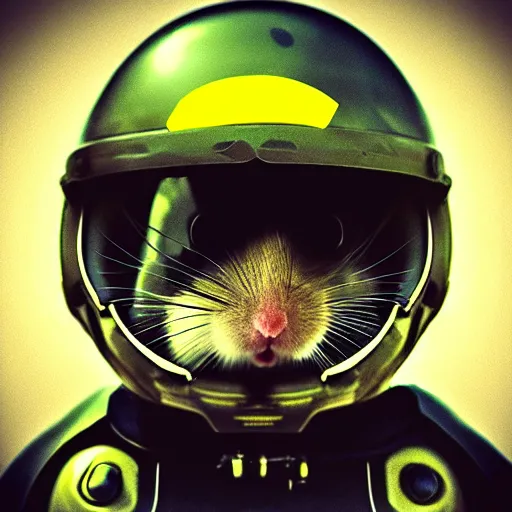 Image similar to “ hamster in a mech suit, helmet in hand, detailed portrait ”