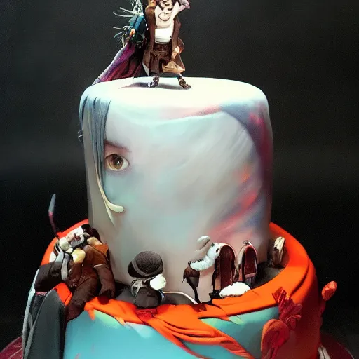 Image similar to johnny depp wearing a cake, warm fantasy, wenjun lin, studio ghibli, artgerm