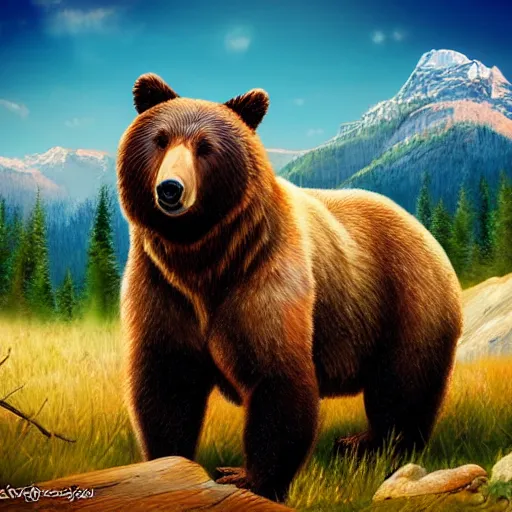 Image similar to bear hunting in pacific northwest, mountains, alpine, realistic