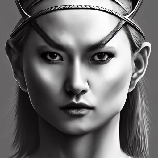 Image similar to full body portrait, thin but strong viking samurai woman, symmetrical beautiful face, relaxed pose, trending on artstation, high resolution, detailed, smooth, dynamic composition, dramatic lighting, trending on artstation, award winning art, sharp focus