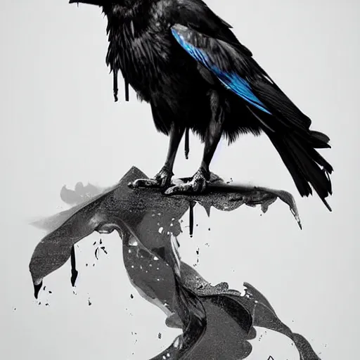 Image similar to detailed digital art, realistic, raven spilling ink by naomi chen, cgsociety