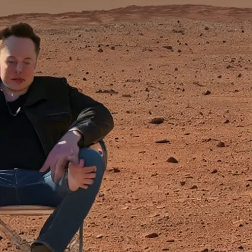 Image similar to elon musk smoking weed while sitting under a tree on mars