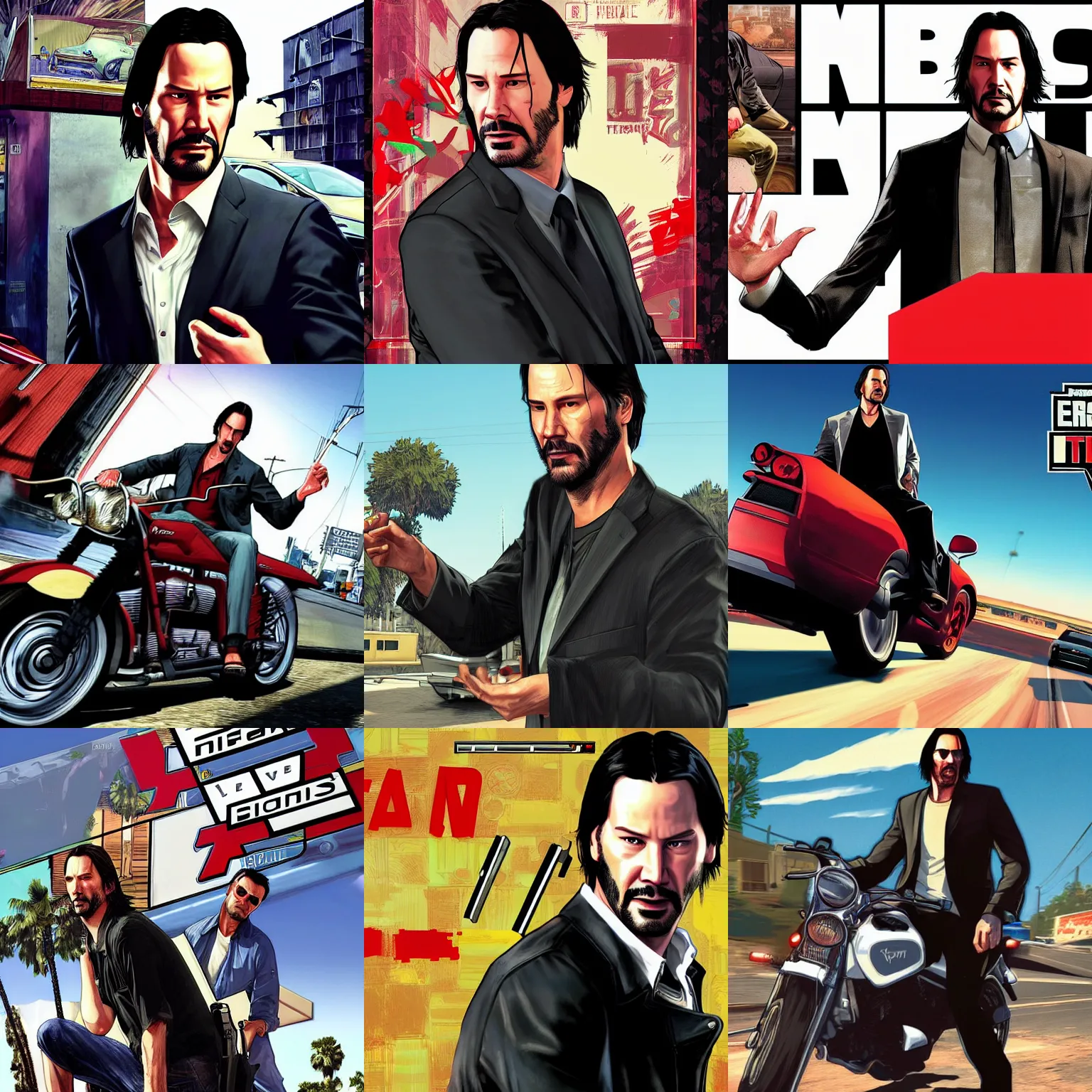 Prompt: !dream Keanu Reeves in GTA V, Cover art by Stephen Bliss, Loading Screen, Boxart