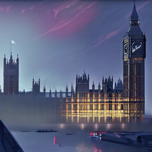 Prompt: Palace of Westminster in 2072, cyberpunk, trending on artstation, 4k