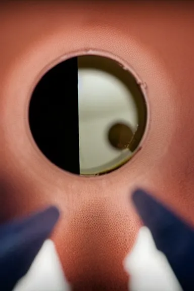 Prompt: a photo looking through the peephole of a door and seeing Joe Biden very close up