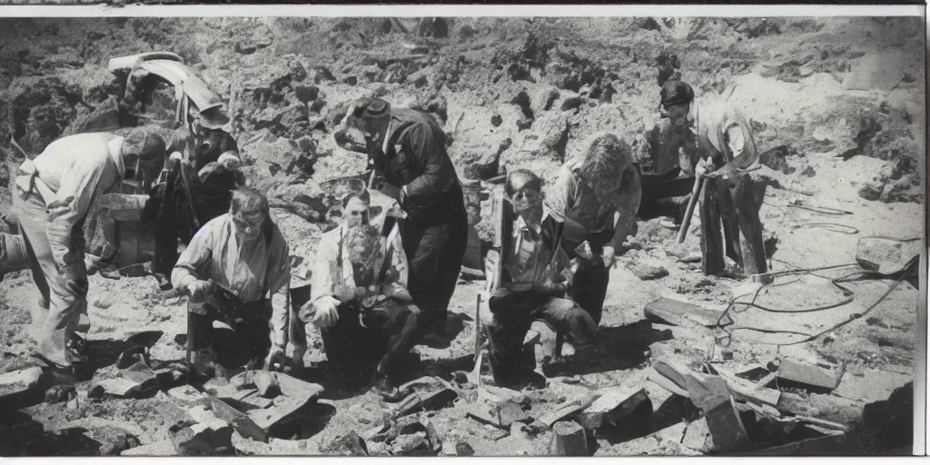 Prompt: polaroid of Archaeologists Finding a plane, high quality, award winning