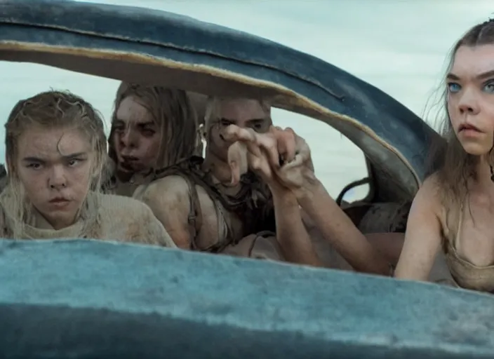 Prompt: anya taylor - joy in mad max fury road, cinestill, anamorphic