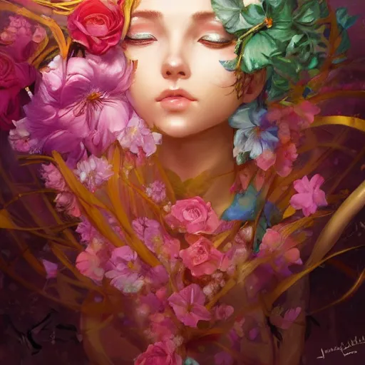 Image similar to a metaphysical flower queen beautiful, 4 k digital illustration by artgerm, wlop, james jean, andrei riabovitchev, marc simonetti, yoshitaka amano, artstation, cgsociety