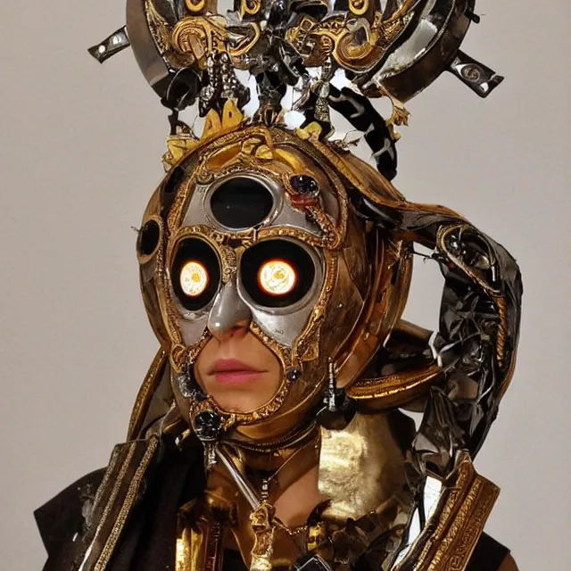 Image similar to a beautiful cyborg made of catholic symbols ceremonial maske