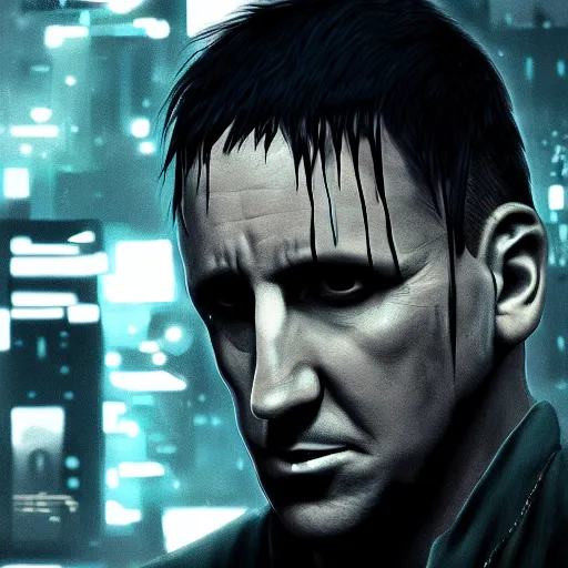 Image similar to trent reznor in cyberpunk, high resolution, digital art, trending on artstation, 8 k