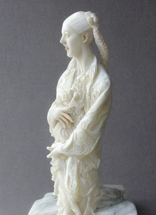 Image similar to opalescent marble sculpture of beautiful woman, ivory carving, fractal paisley inlay, lace, intricate, elegant, highly detailed, artgerm, lace, by ruan jia and greg rutkowski