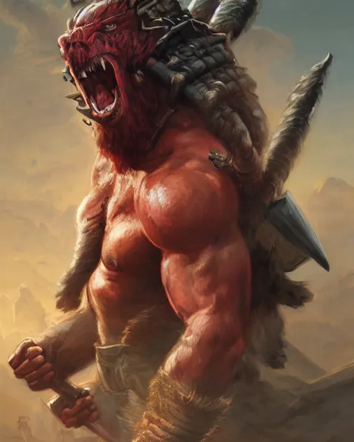 Image similar to a portrait of strong and handsome young barbarian, screaming, ready to fight, by Ross Tran and Thomas Cole and Wayne Barlowe