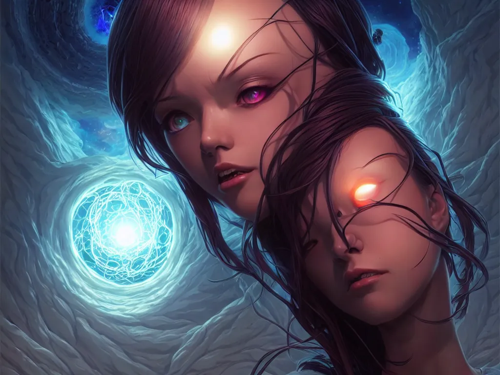 Image similar to azathoth girl save the earth, occlusion shadow, specular reflection, rim light, unreal engine, artgerm, artstation, art by hiroaki samura and ilya kuvshinov and ossdraws, intricate, highly detailed 8 k, cosmic horror illustration, extremely beautiful and aesthetic shape of face and body, movie poster