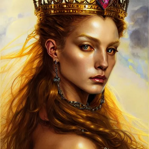 Prompt: highly detailed portrait of a majestic lioness queen in the form of a beautiful woman. d & d. art by eugene delacroix, donato giancola, anna dittmann, arthur adams. trending on artstation, intricate details, energetic composition, golden ratio, concept art, illustration, elegant art, global illuminaition