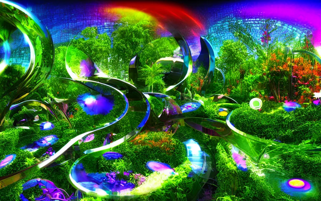 Image similar to techno - spiritual utopian futurist garden, perfect future, award winning digital art