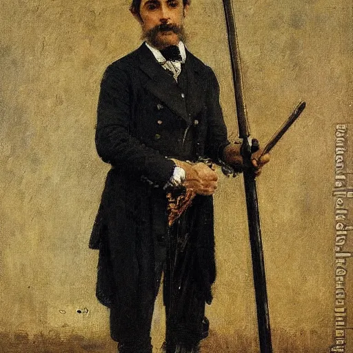 Prompt: full body portrait of a gentleman carrying a cane sword by alfred stevens