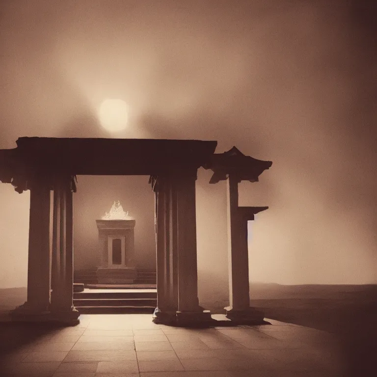 Image similar to temple, film photo, soft lighting album cover, nostalgia, gradient