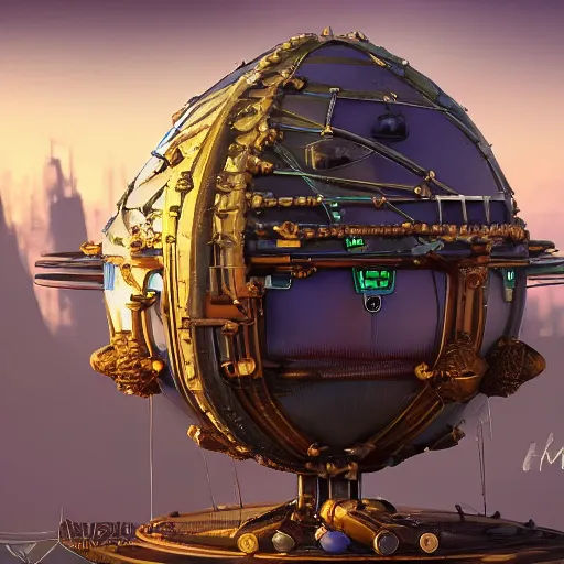 Image similar to enormous flying fortress in a faberge egg, sky, steampunk, fantasy art, masterpiece, unreal engine