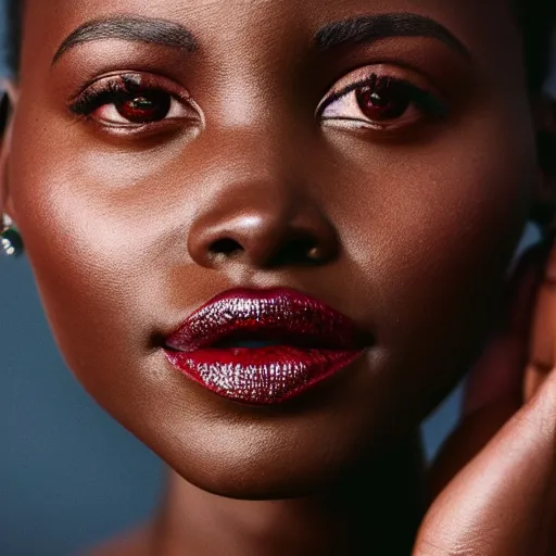 Prompt: Fully-clothed full-body close-up portrait of Lupita Nyong'o, XF IQ4, 50mm, F1.4, studio lighting, professional, 8K