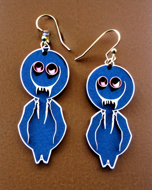 Image similar to tim burton spooky monster, 2 d lasercut earrings,