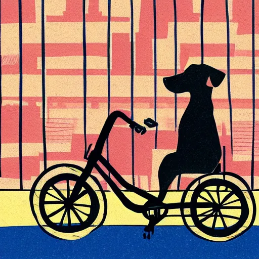 Prompt: illustration of a dog riding a bike in paris in the style of erin stead