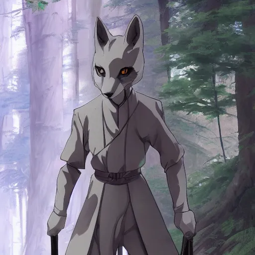 Prompt: concept art painting of an anthropomorphic anime gray fox wearing a tunic, in the deep forest, realistic, detailed, cel shaded, in the style of makoto shinkai and greg rutkowski and james gurney