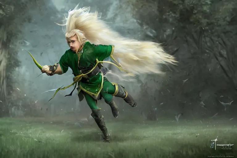 Image similar to a blonde male elf wearing a green tunic running away in terror from a huge flock of furious white chickens , made by Stanley Artgerm Lau, WLOP, Rossdraws, ArtStation, CGSociety, concept art, cgsociety, octane render, trending on artstation, artstationHD, artstationHQ, unreal engine, 4k, 8k,