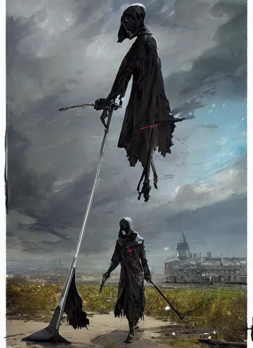 Image similar to grim reaper : : scythe and black rose : : kodachrome : : 2 d : : 3 d : : ray tracing global illumination : : insanely detailed and intricate, hypermaximalist, elegant, ornate, hyper realistic, super detailed : : by ismail inceoglu : : by john constable