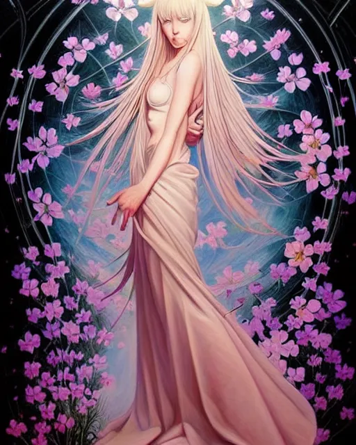 Prompt: a painting of a beautiful 🌸🌼💮, an ultrafine detailed painting, by mark brooks, centered full body, featured on deviantart, fantasy art, detailed painting, deviantart, anime