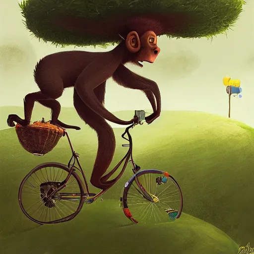 Prompt: a monkey riding a bike by gediminas pranckevicius