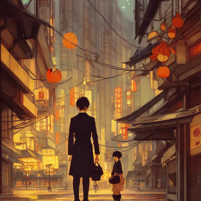 Image similar to empty tokyo, autumn, in the style of studio ghibli, j. c. leyendecker, greg rutkowski, artem