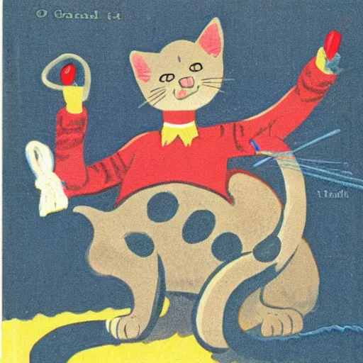 Image similar to cat playing with yarn, Vintage Magazine Illustration