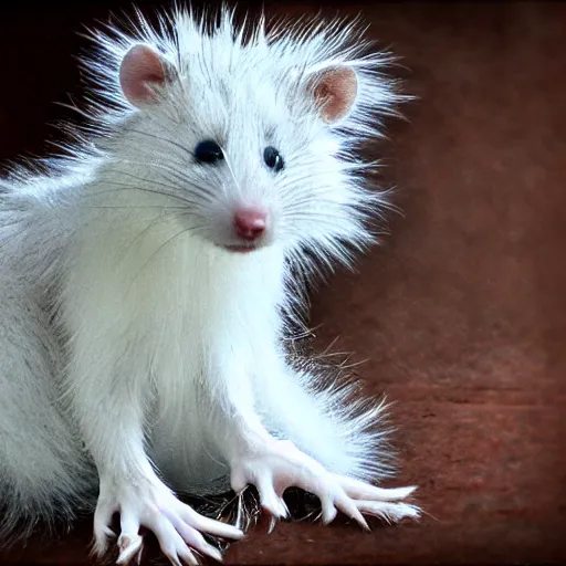 Prompt: fuzzy cute white messy fur rat hdr photography award winning