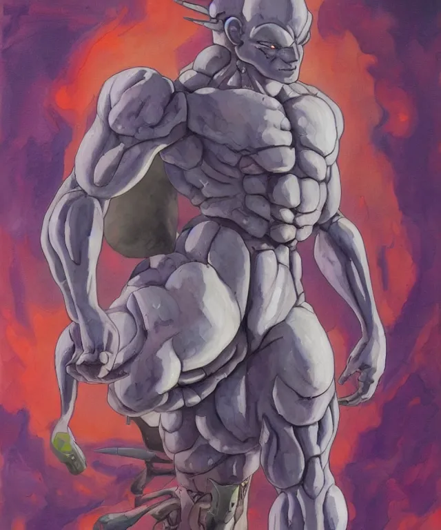 Prompt: a oil / watercolor painting full body character portrait of frieza as a machine mutant in the style of moebius in the style of leonard boyarsky trending on artstation deviantart pinterest detailed realistic hd 8 k high resolution