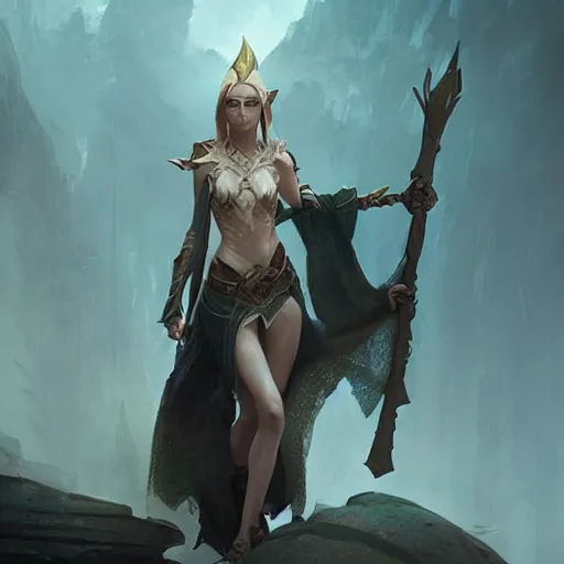 Image similar to high fantasy female elf goddess designed by Greg rutkowski, concept art, fantasy, 4k, CG render