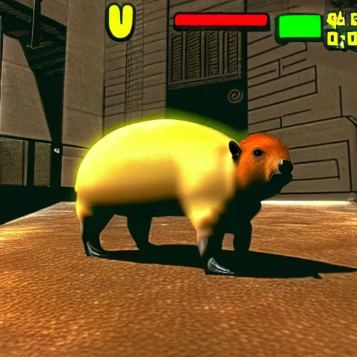 Image similar to capybara with a banana on top of its head. doom2 screenshot