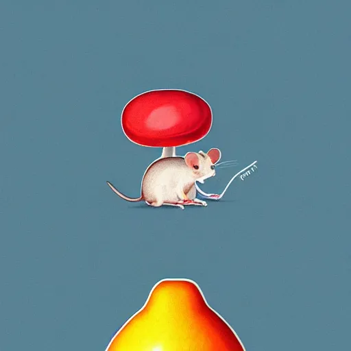 Prompt: “ digital art illustration of a mouse sitting on top of a red mushroom. whimsical. trending on art station ”