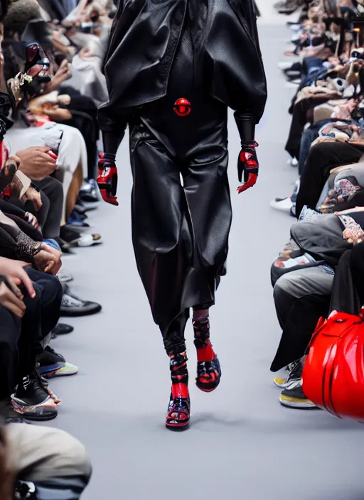 Image similar to hyperrealistic and heavy detailed balenciaga runway show of deadpool, leica sl 2 5 0 mm, vivid color, high quality, high textured, real life