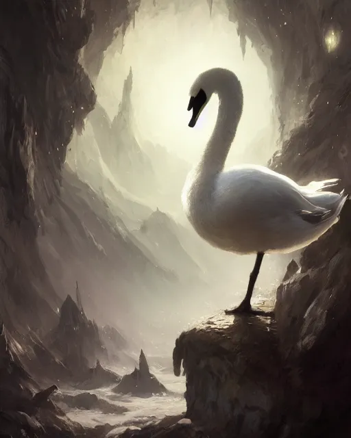 Image similar to Swan, Anthropomorphized, Magical, D&D, artstation, fantasy, magic the gathering artwork, cinematic lighting, centered, symmetrical, highly detailed, digital painting, , concept art, smooth, sharp focus, illustration, volumetric lighting, epic Composition, 8k, art by Akihiko Yoshida and Greg Rutkowski and Craig Mullins, oil painting, cgsociety