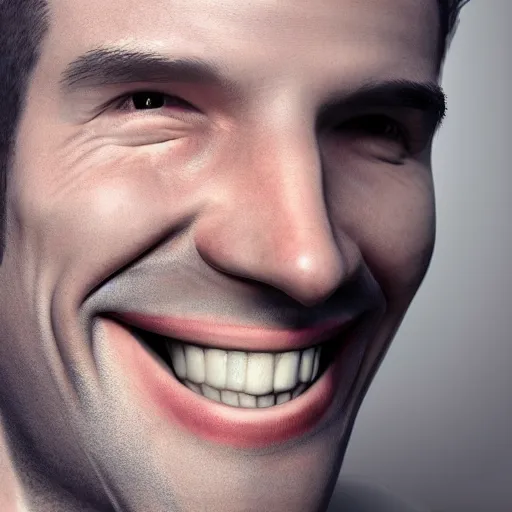 Prompt: a men with a large distorted smile, ultra realistic, photorealiste, portrait photo