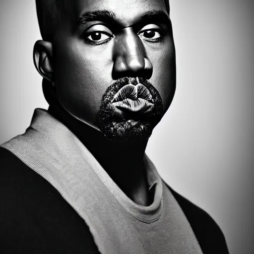 Image similar to a vintage studio portrait of kanye west clown with balloons behind him, black background, chiaroscuro lighting, camera focused on the face, close up portrait, shallow depth of field, 8 0 mm, f 1. 8