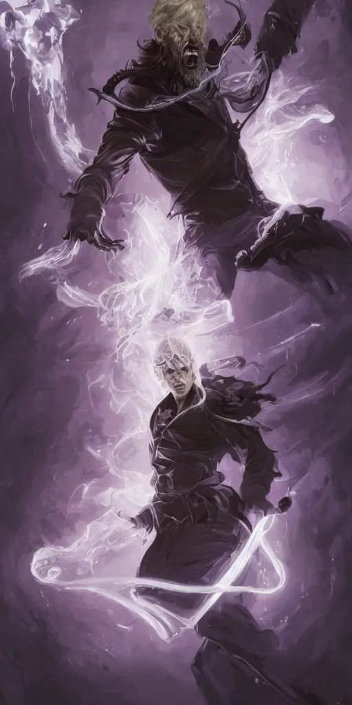 Image similar to 'a professional painting of a handsome young necromancer wizard casting an evil spell with a glowing spellbook, olive skin, buzzed short dark hair, beautiful bone structure, symmetrical facial features, intricate, elegant, digital painting, concept art, smooth, sharp focus, illustration, from Metal Gear, by Ruan Jia and Mandy Jurgens and Artgerm and William-Adolphe Bouguereau'