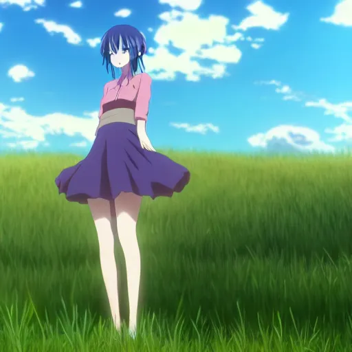 an anime girl standing in the grassy hills, animated | Stable Diffusion |  OpenArt