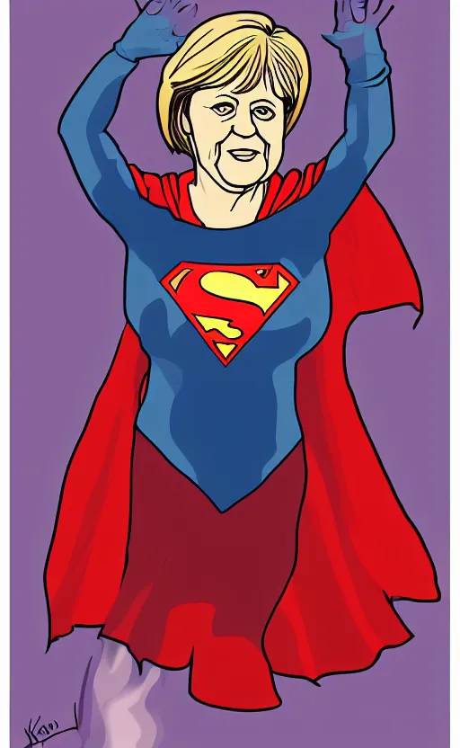 Image similar to illustration of angela merkel as superwoman by katsuhiro