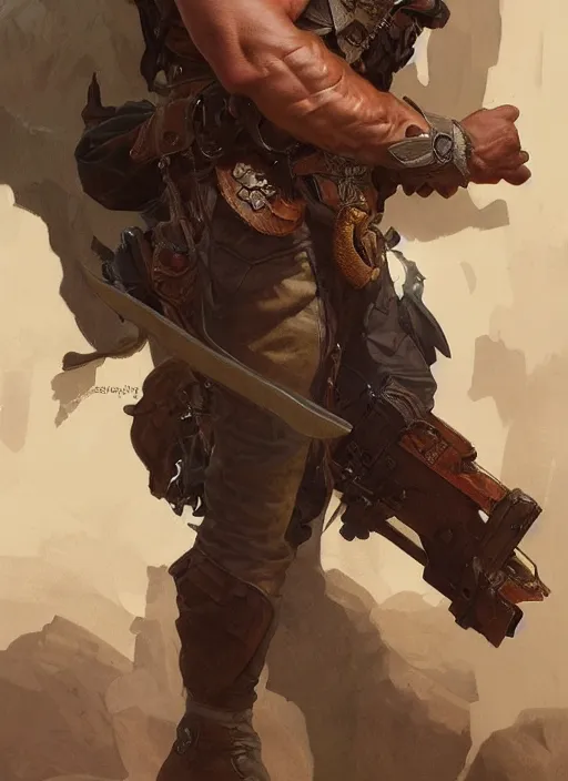 Image similar to Rugged ranger, male, man, D&D, muscular thighs, fantasy, intricate, elegant, highly detailed, digital painting, artstation, concept art, smooth, sharp focus, illustration, art by artgerm and greg rutkowski and alphonse mucha