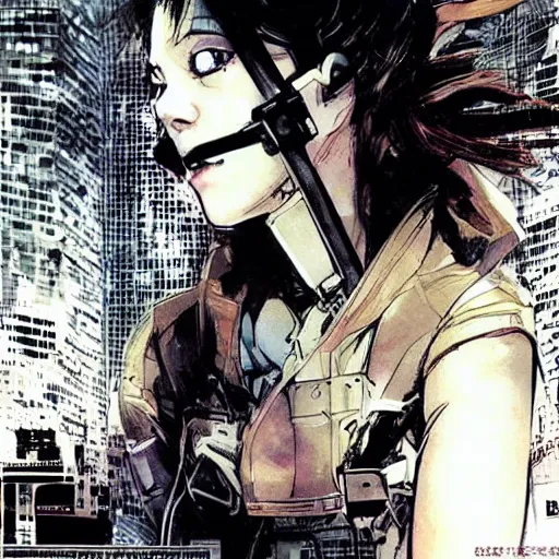 Image similar to graphic novel cover art of a girl using googles looking to the sky, artwork by yoji shinkawa, poster cover art