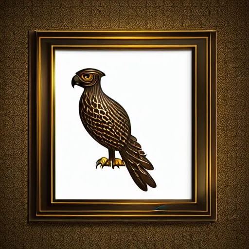 Image similar to gorgeous ornated bronze realistic detailed falcon office decoration with filigree, islamic calligraphy